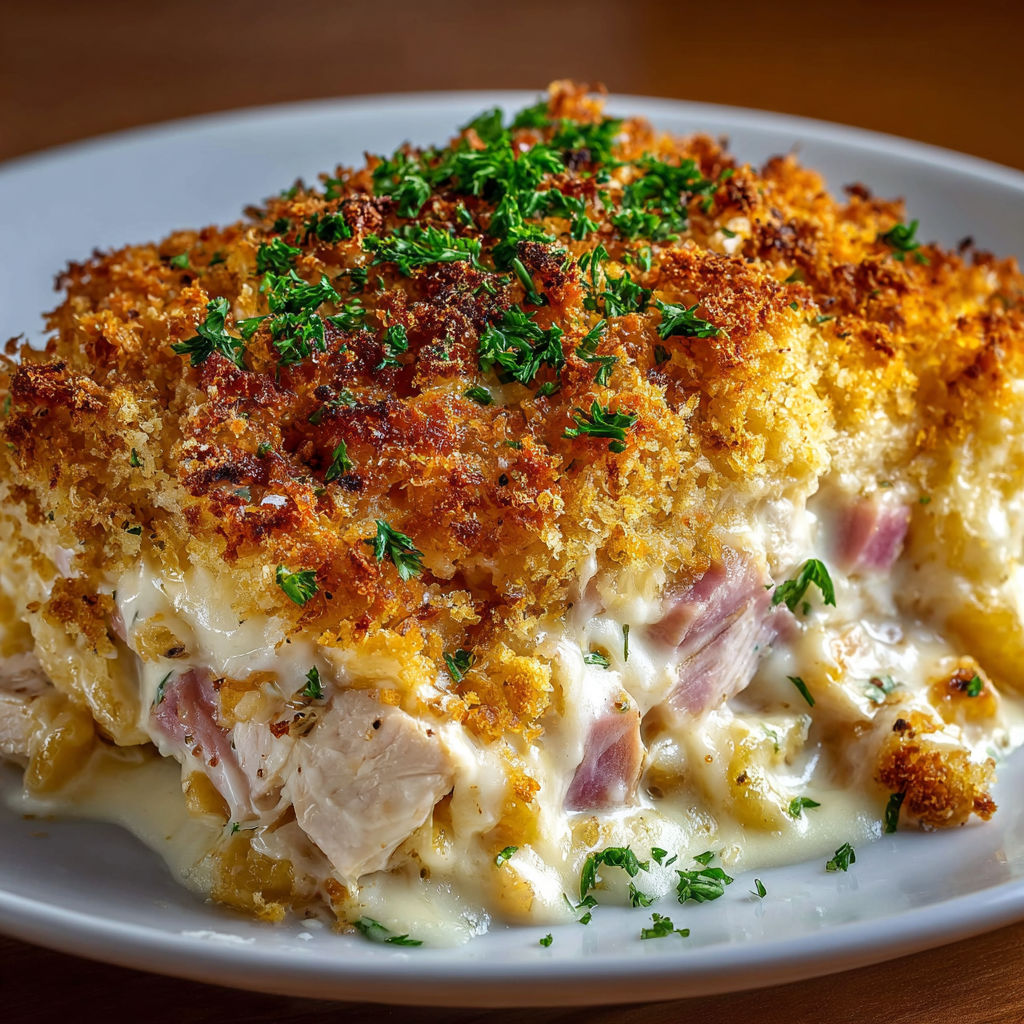 A plate of food with a creamy sauce.