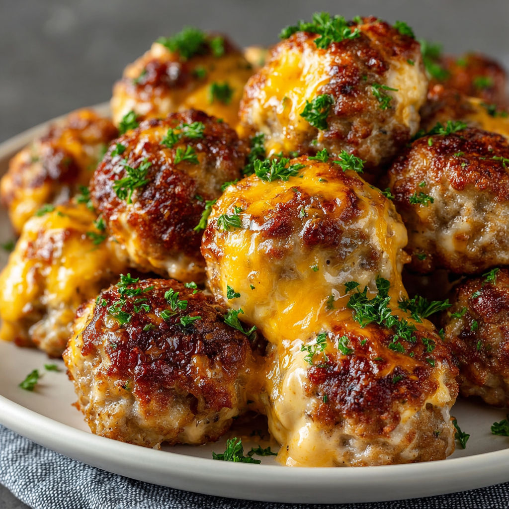 A plate of meatballs covered in cheese.