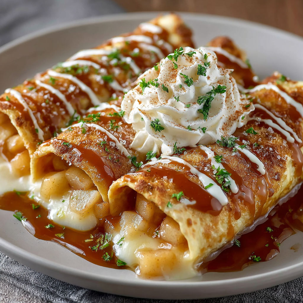 A plate of food with a white sauce and apple slices.