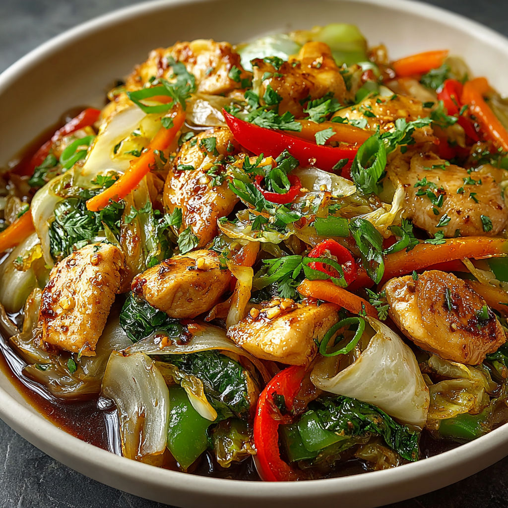 A bowl of Chinese food with chicken and vegetables.