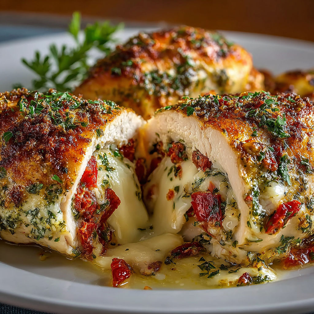 A plate of Italian food with a chicken breast and cheese.