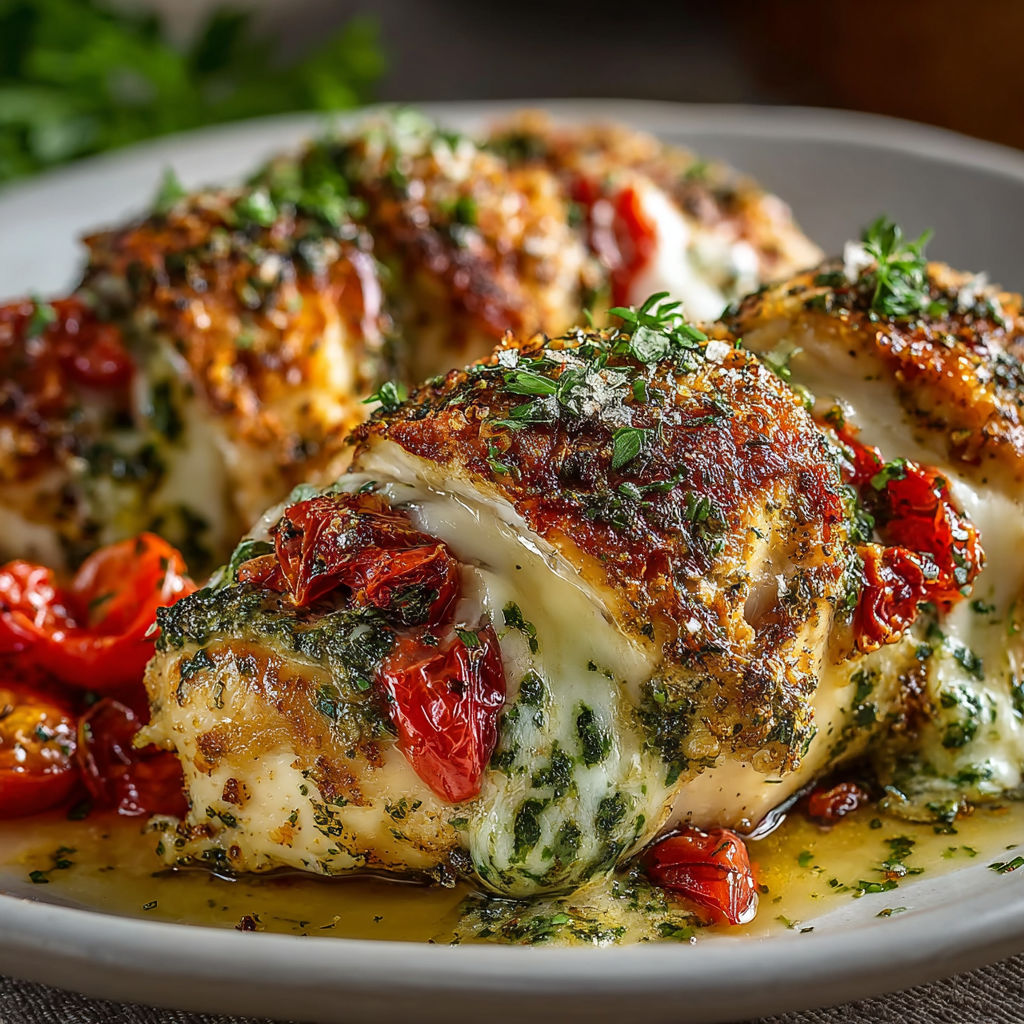 A plate of Italian food with tomatoes and cheese.