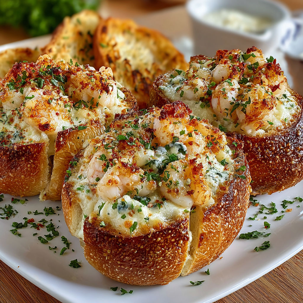 A plate of bread with crab meat on top.