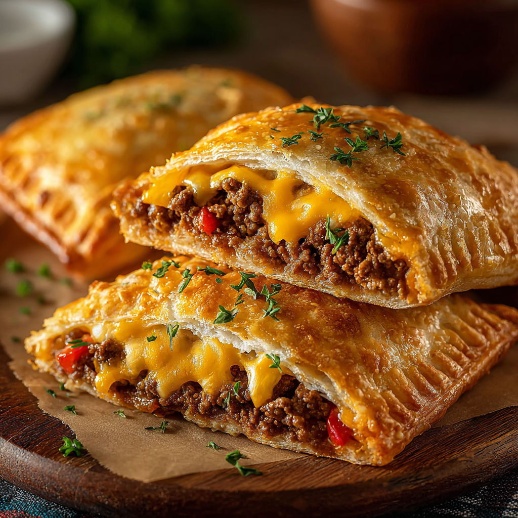 Two cheeseburgers on a wooden platter.