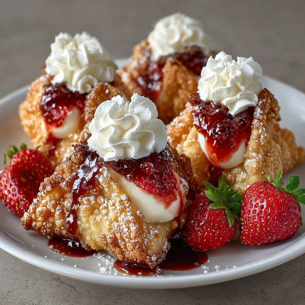 Deep-fried strawberries with whipped cream.