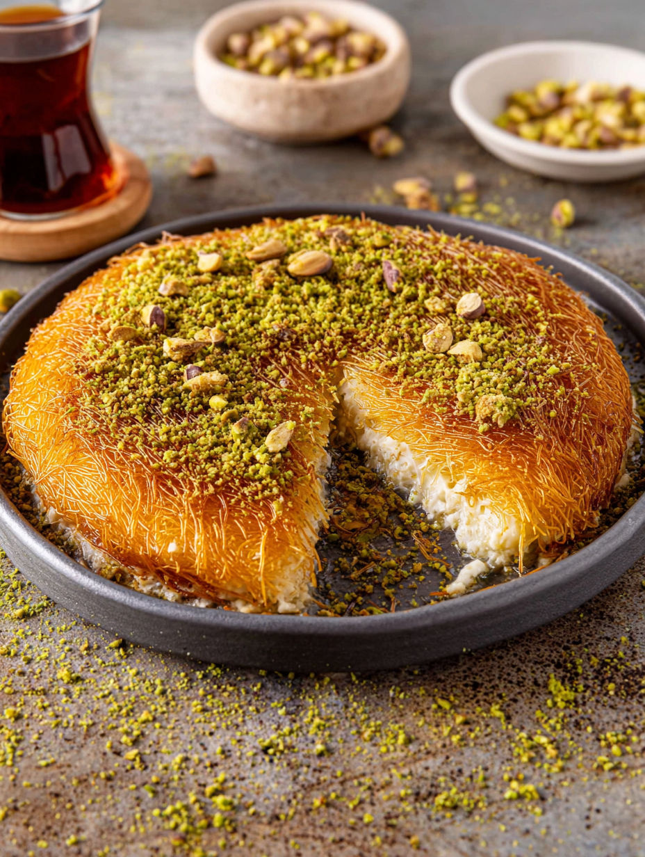 A slice of a dessert called Kunafa.