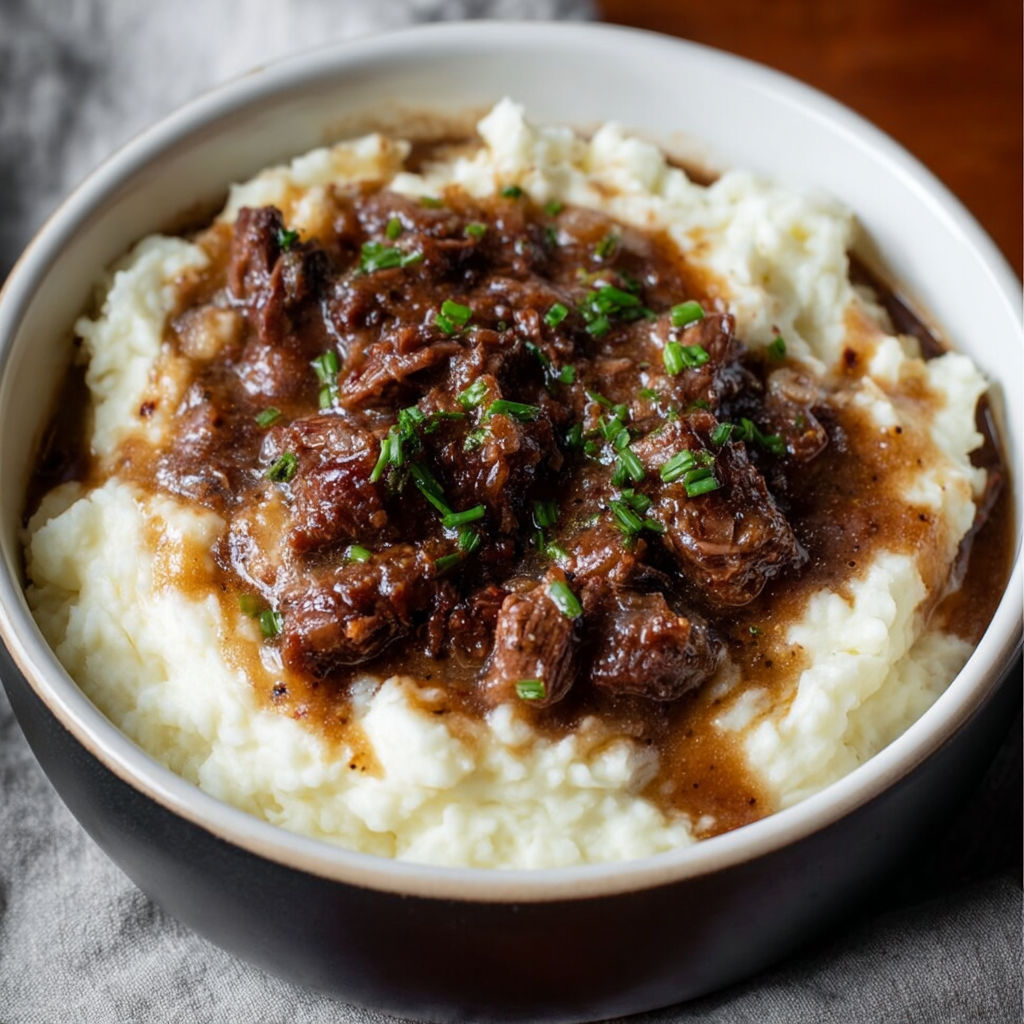 A bowl of creamy mashed potatoes.