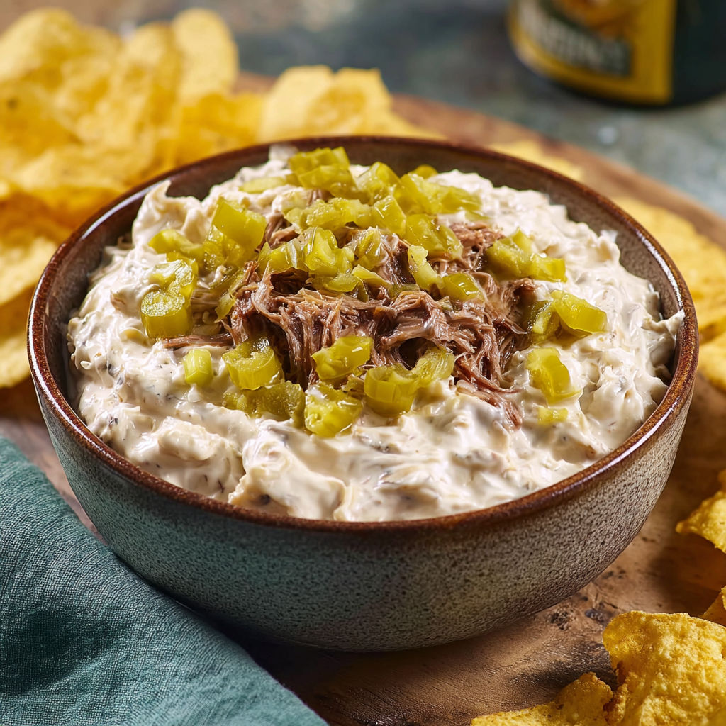 A bowl of Mississippi pot roast dip.