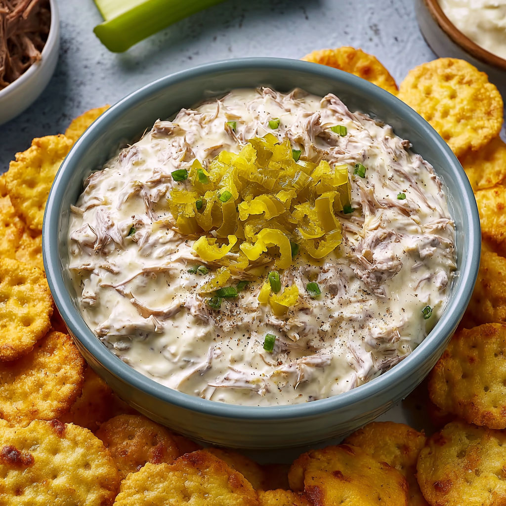 A bowl of Mississippi pot roast dip.