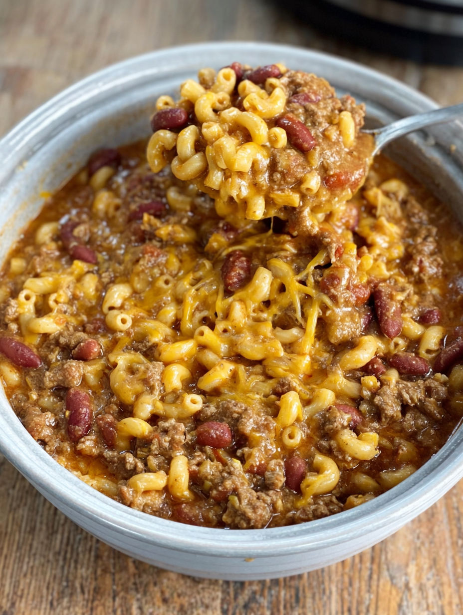 A bowl of crockpot cowboy mac and cheese.
