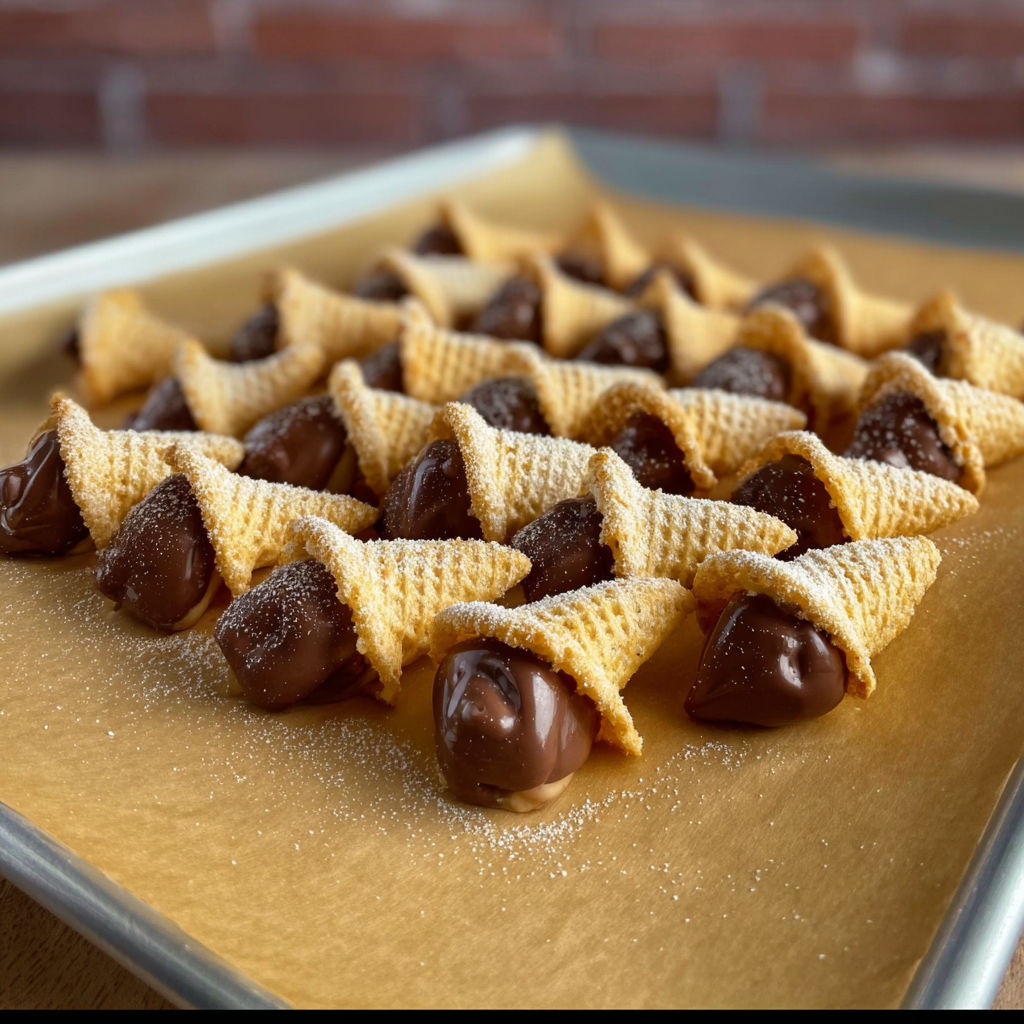A plate of peanut butter bugle bites.