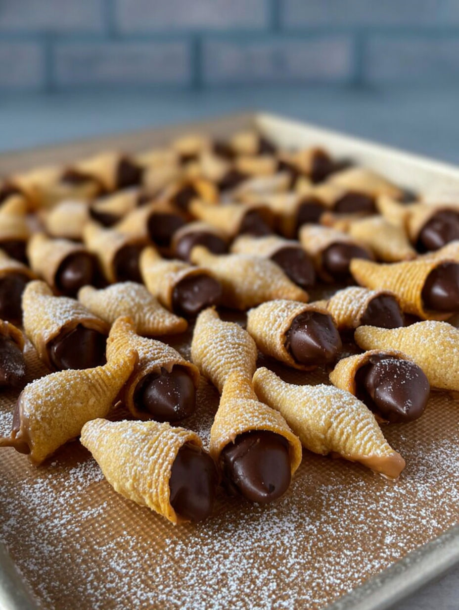 Peanut butter bugle bites on a tray.