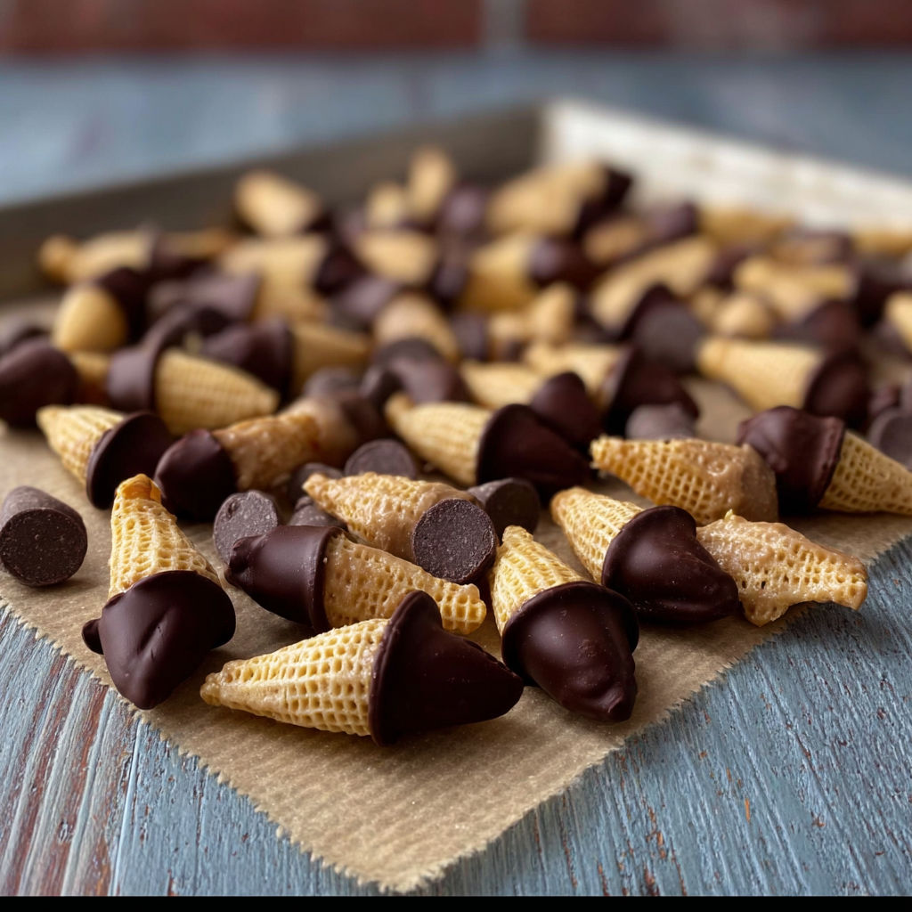 Peanut butter bugle bites on a table.