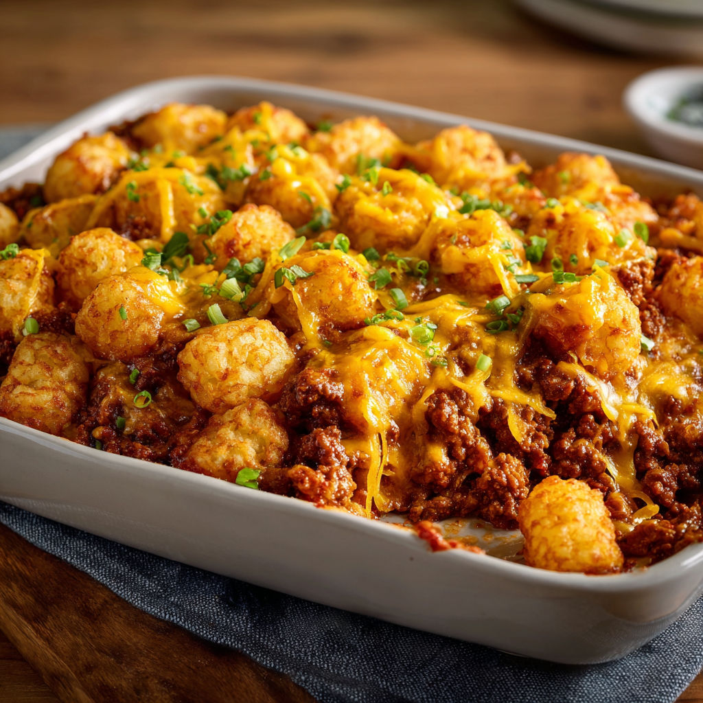 A pan of sloppy joe casserole.