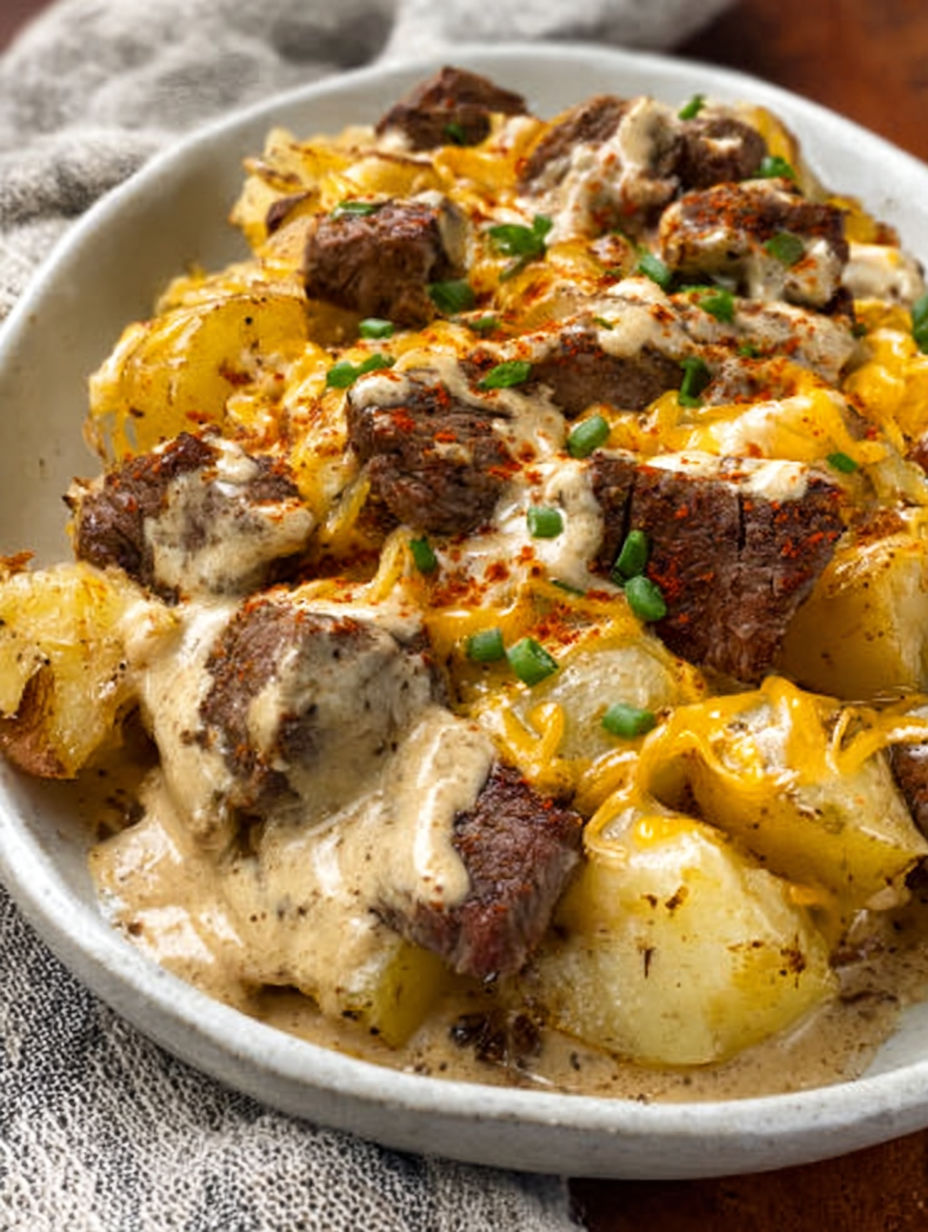 A plate of food with meat and potatoes.