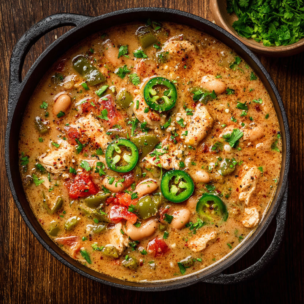 A bowl of Cajun White Chicken Chili.