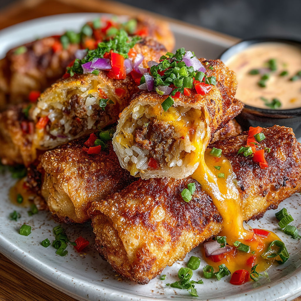 A plate of food with a dipping sauce and a green garnish.