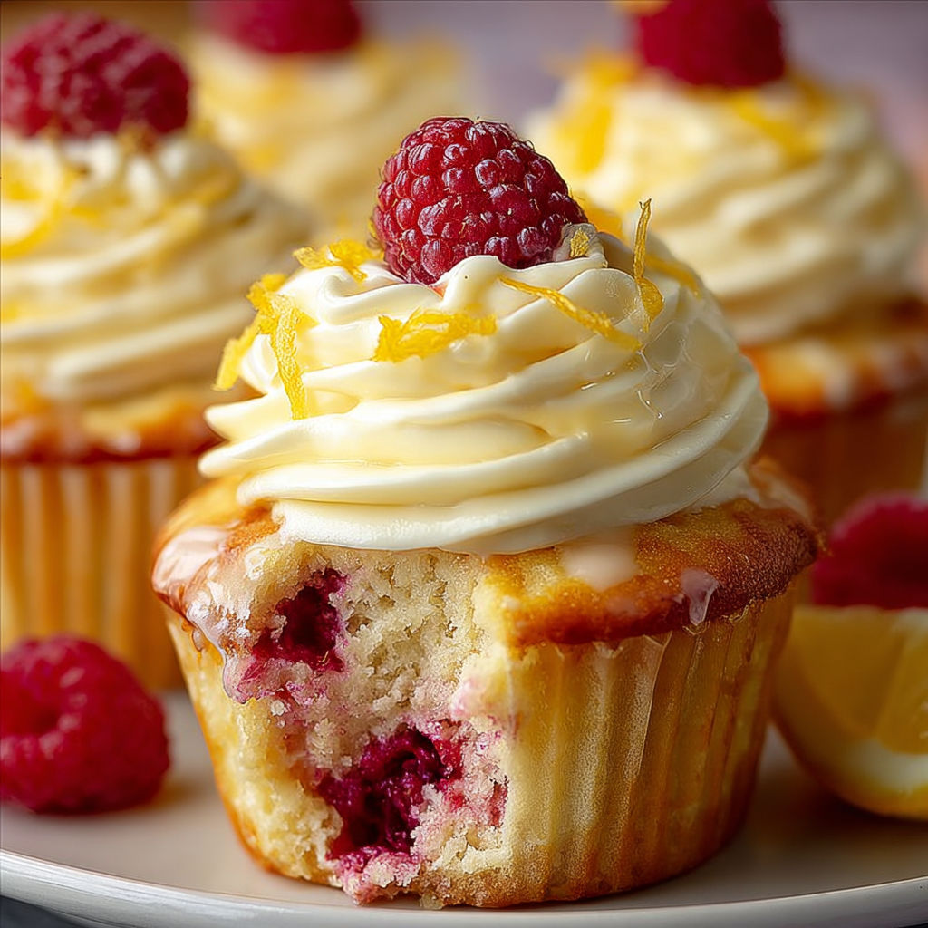 A cupcake with a raspberry on top.