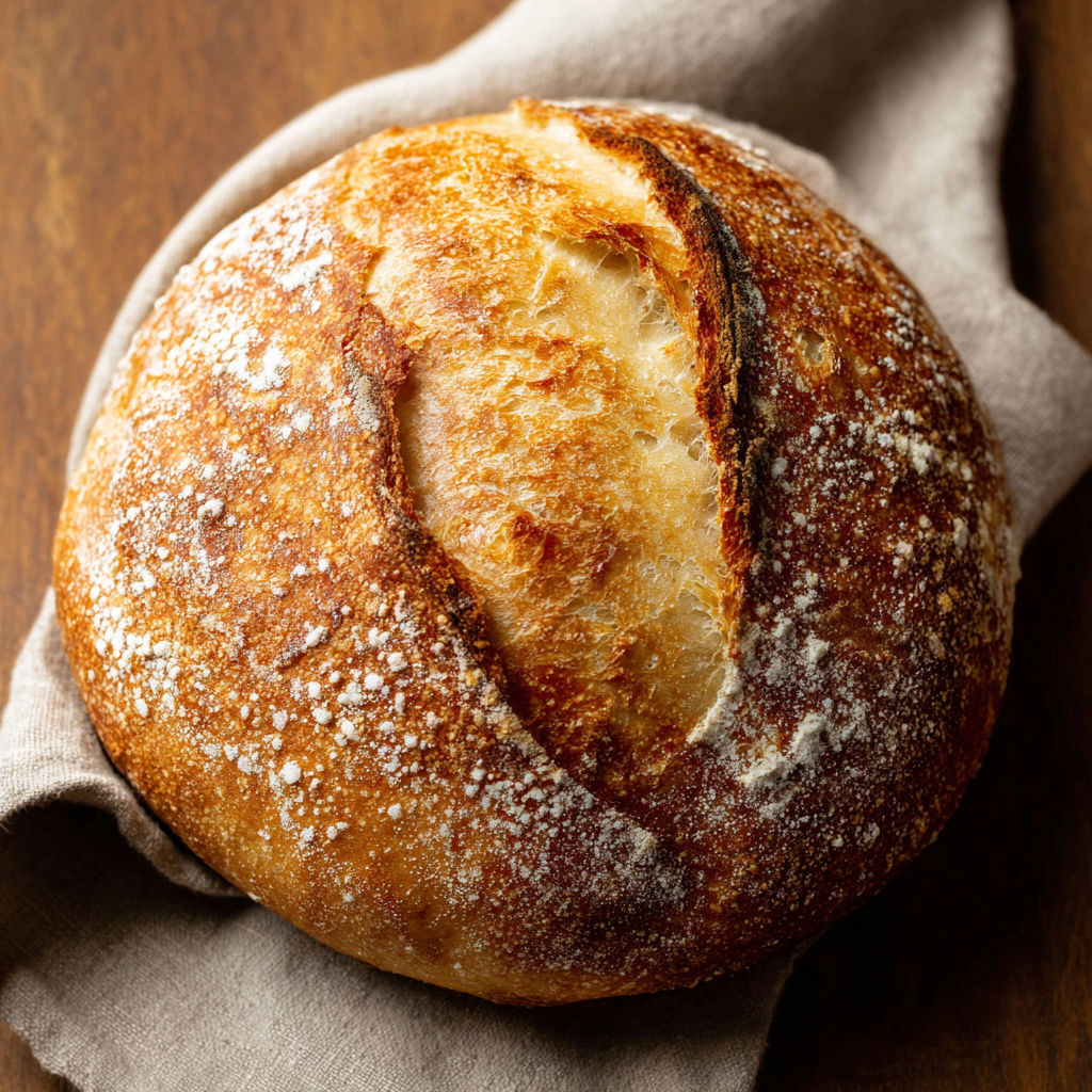 A homemade bread on a table.
