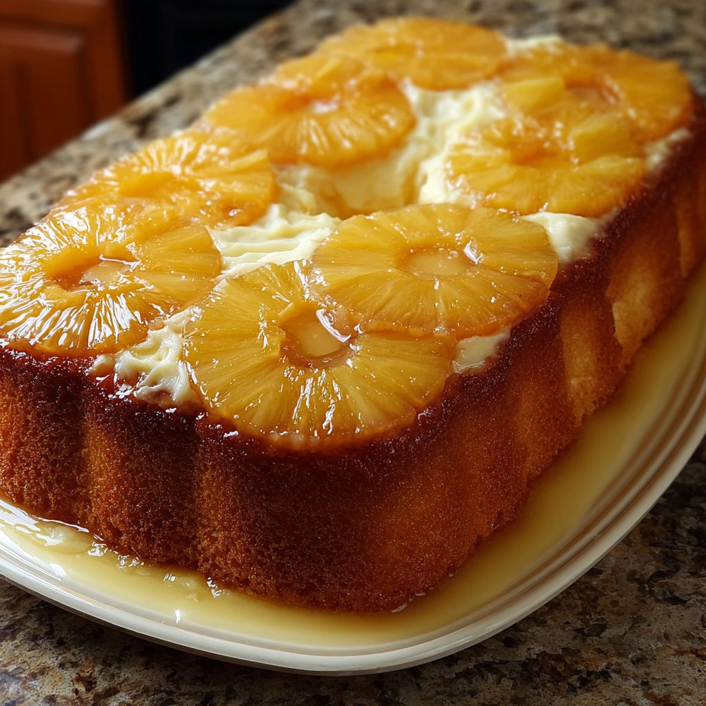 A slice of pineapple cream cheese pound cake.