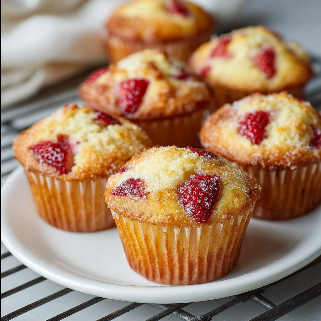 A plate of strawberry muffins.