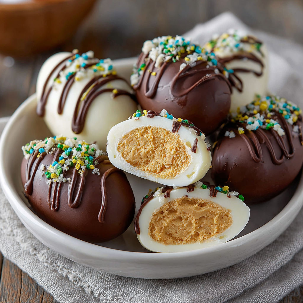 A bowl of homemade chocolate and peanut butter candies.