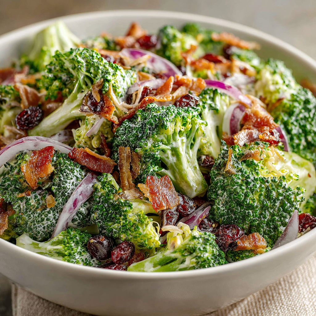 A bowl of broccoli with bacon.