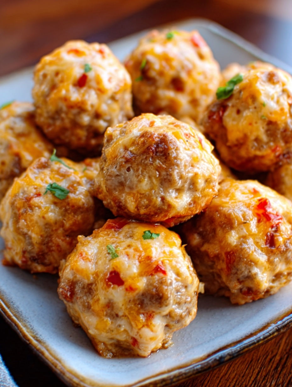 A plate of meatballs with cheese and cream cheese.