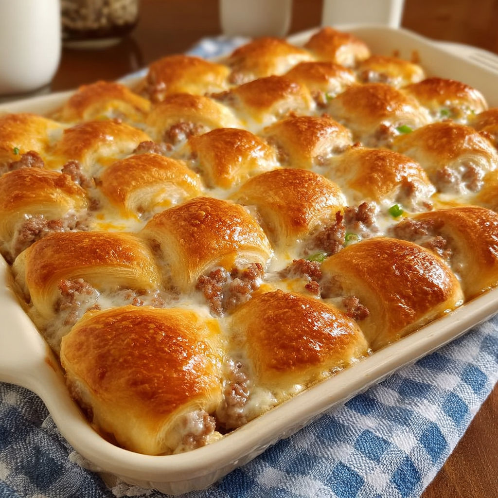 A pan of crescent sausage and cream cheese bake.