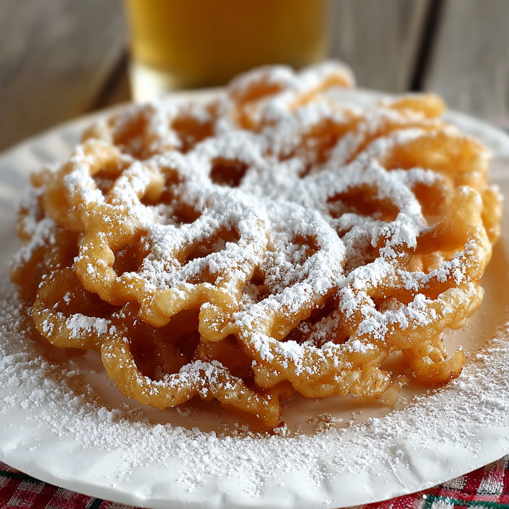 A plate of funnel cake with powdered sugar on it.