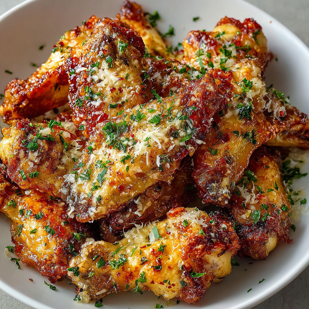 A plate of chicken wings with Parmesan cheese.