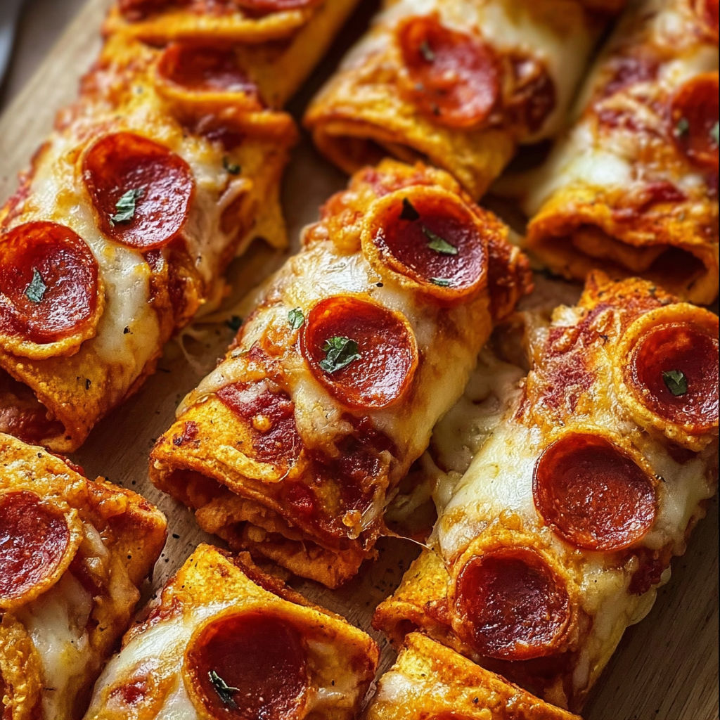 A plate of pizza rolls with pepperoni.