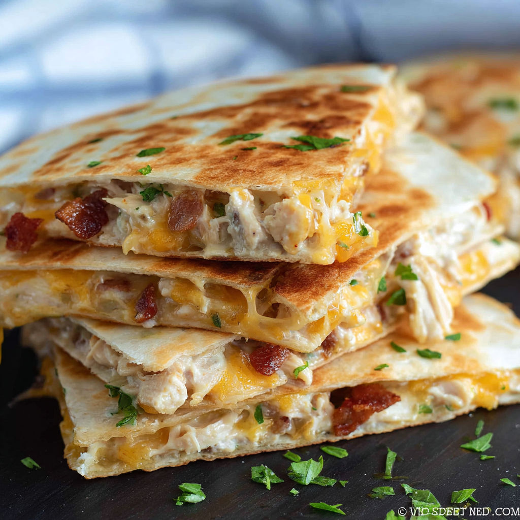 A stack of chicken bacon ranch quesadillas.