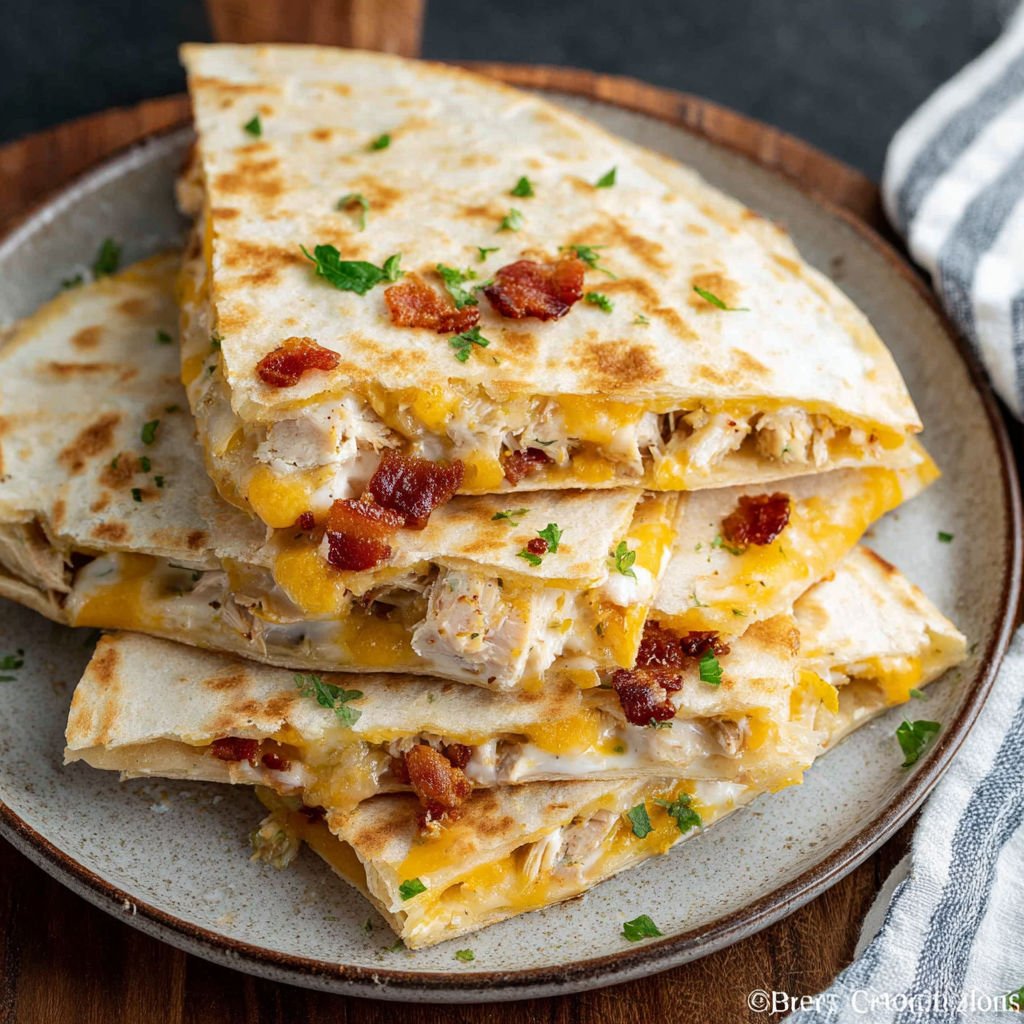 A stack of chicken bacon ranch quesadillas.