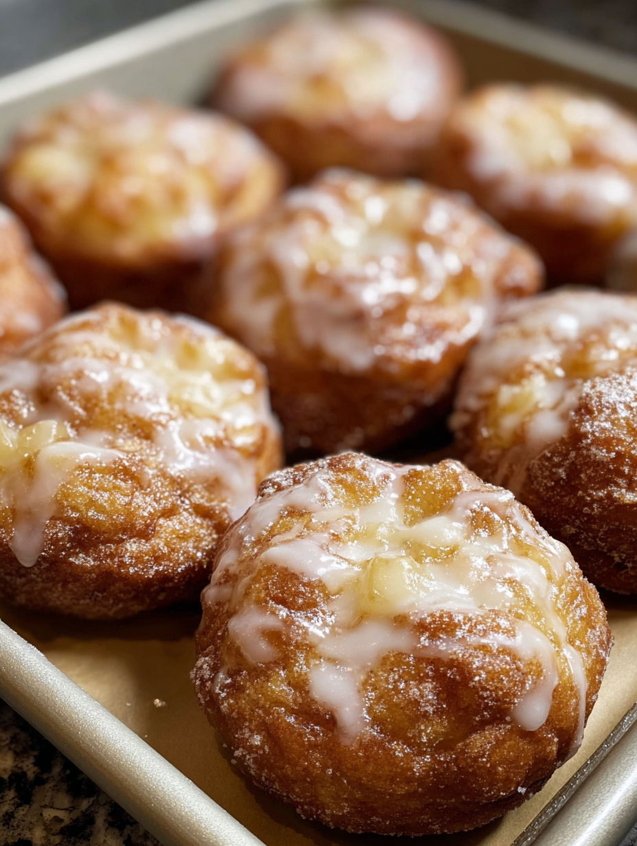 A plate of warm baked apple fritters.