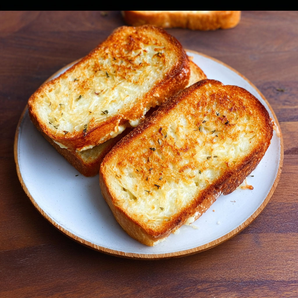 Two pieces of toast with cheese on a plate.