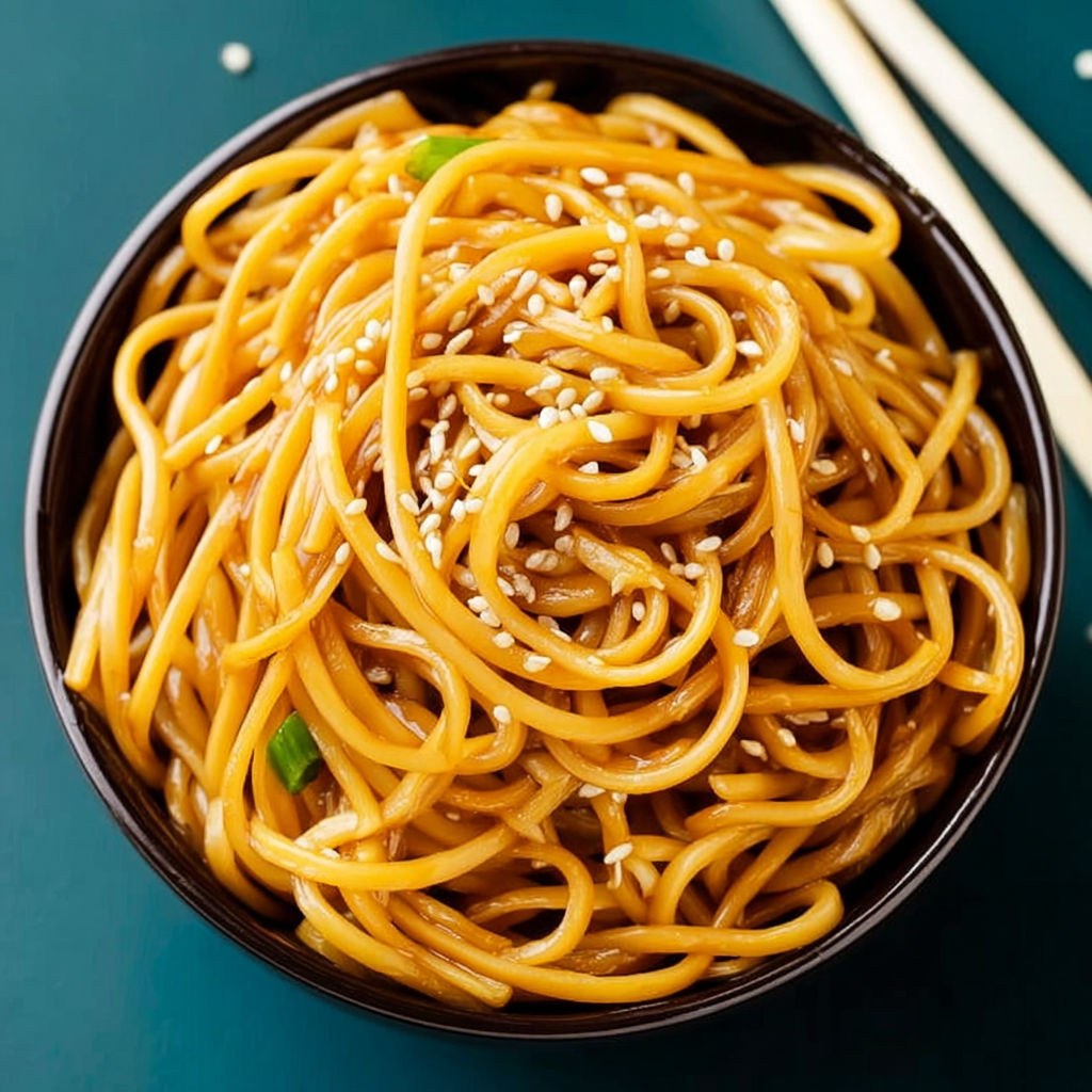A bowl of noodles with a spoon in it.