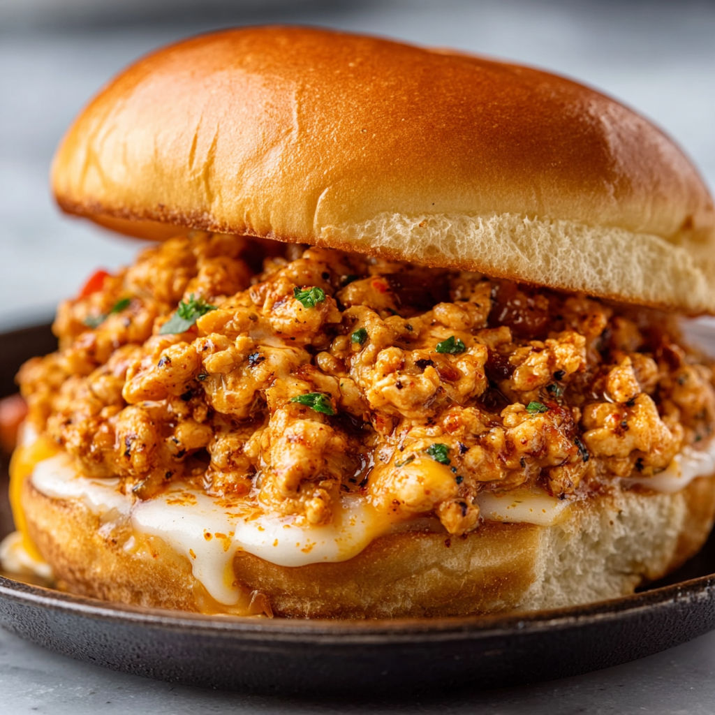 A sandwich with Cajun Chicken Sloppy Joes.