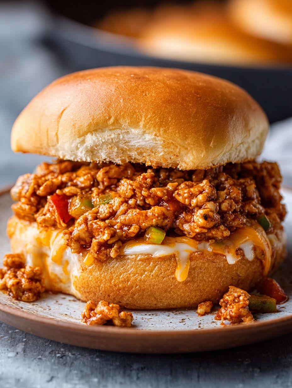 A sandwich with Cajun Chicken Sloppy Joes.