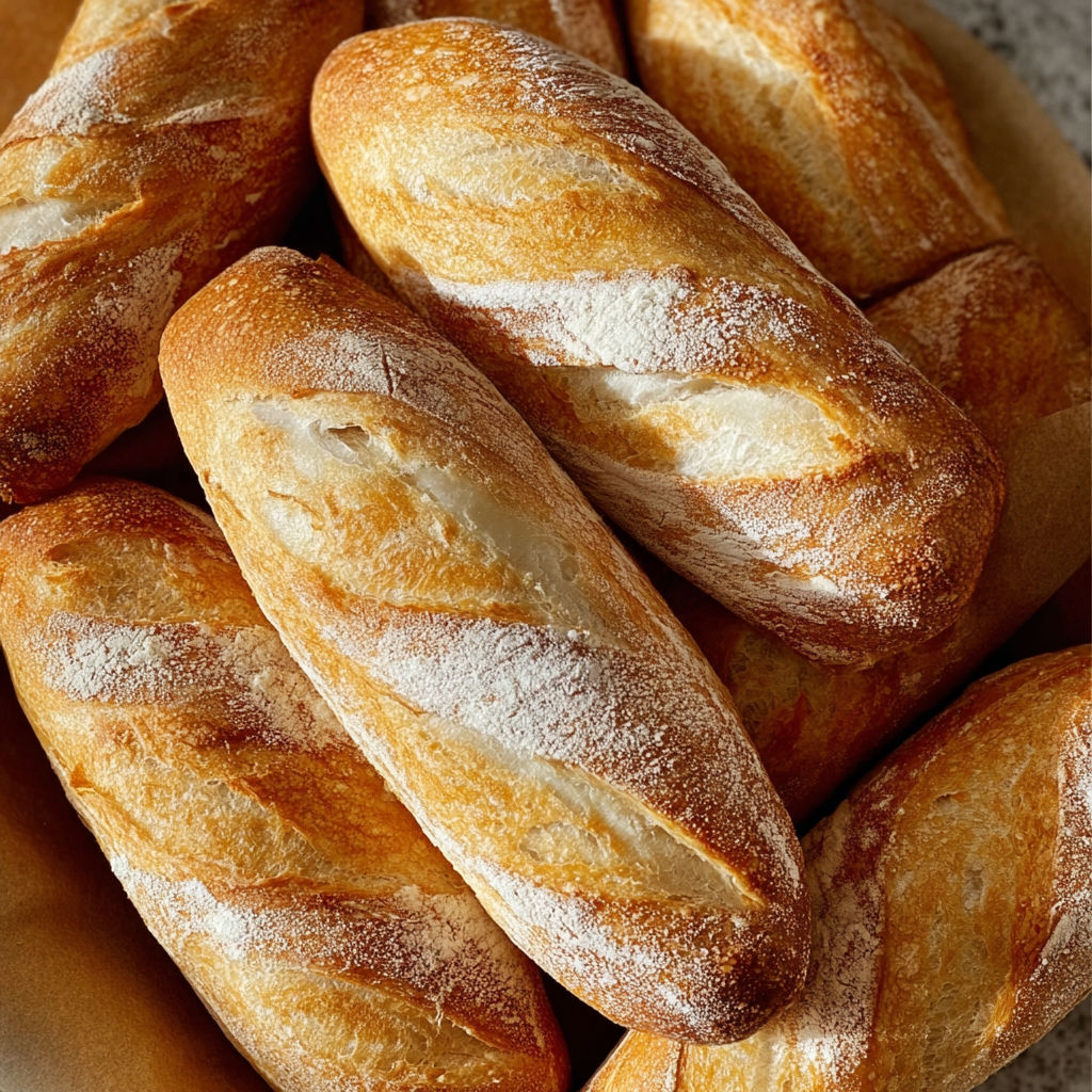 A plate of crusty mini baguettes.