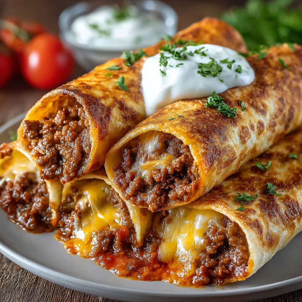 A plate of crispy burritos.