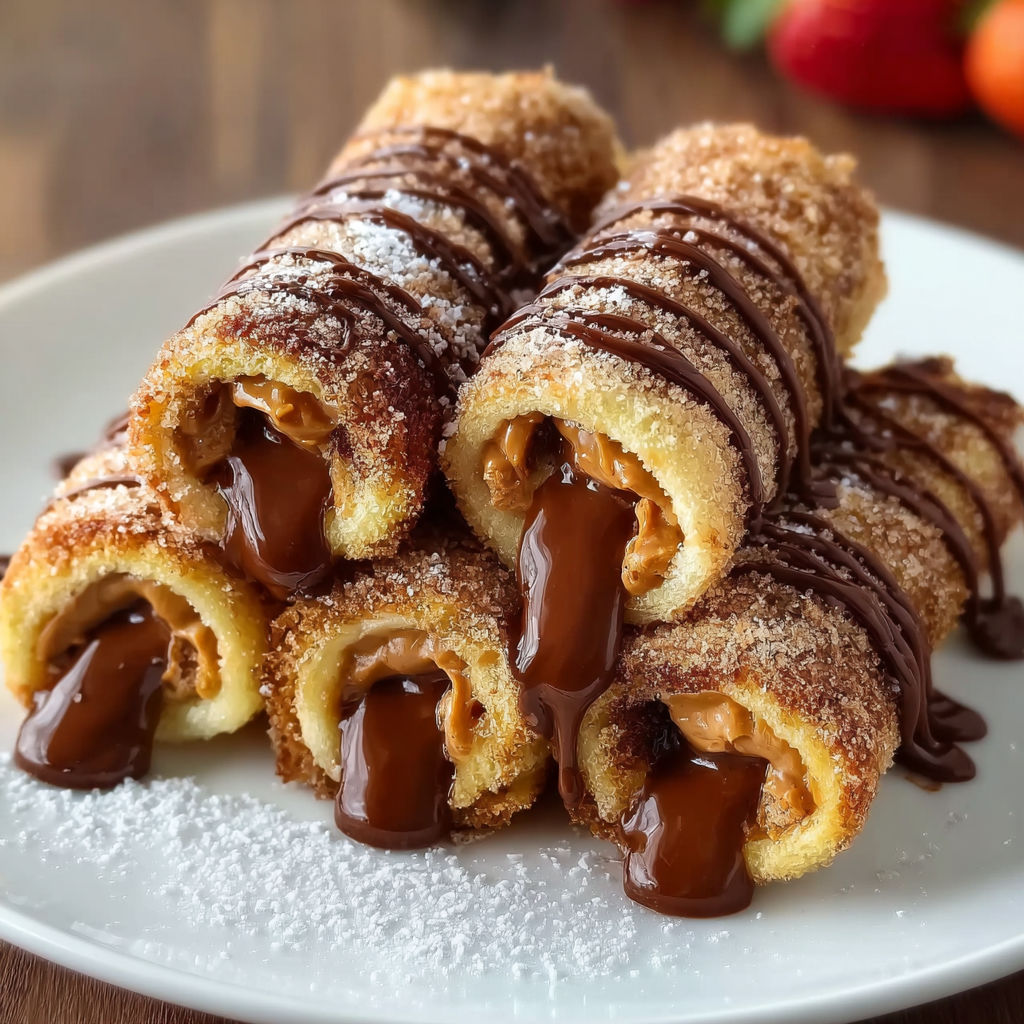 A plate of peanut butter cup french toast rolls.