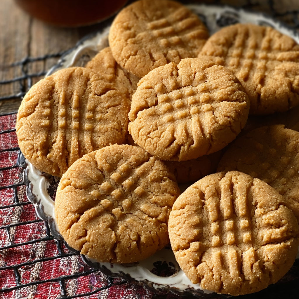 A plate of peanut butter cookies.
