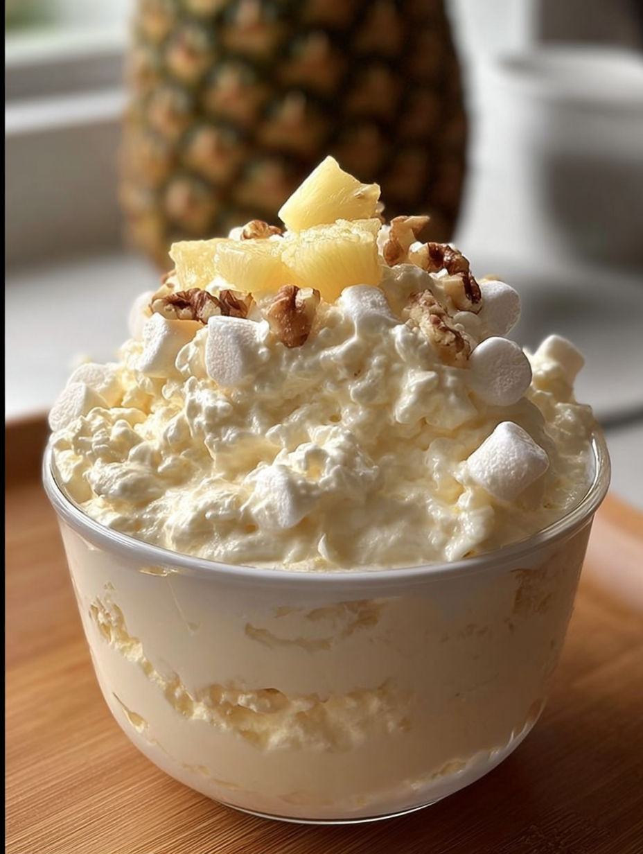A bowl of Hawaiian pineapple coconut fluff.