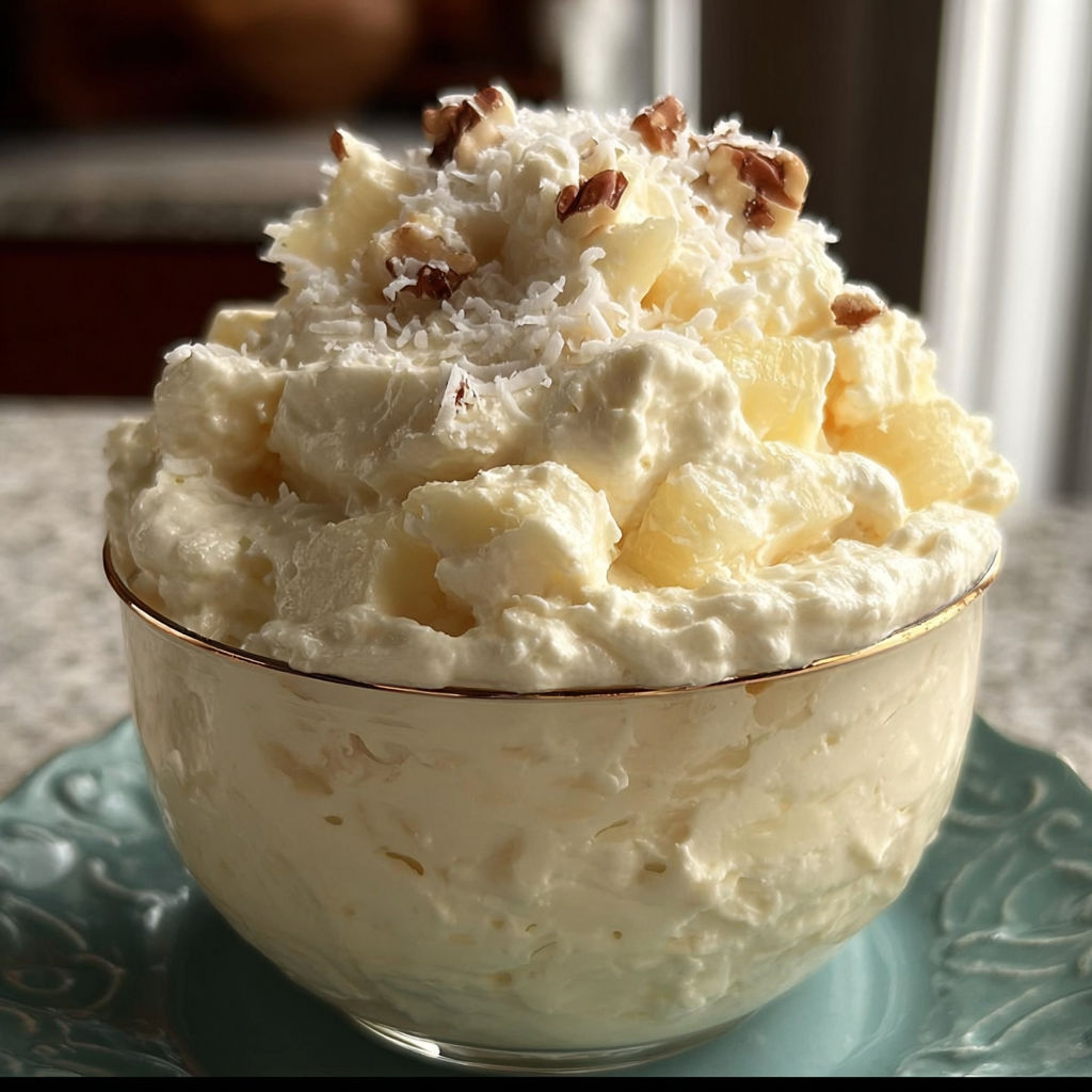 A bowl of Hawaiian pineapple coconut fluff.