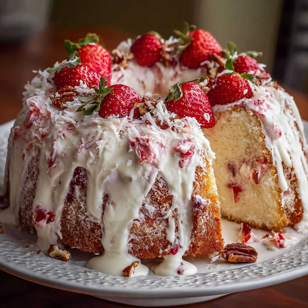 A homemade strawberry Italian cream pound cake.
