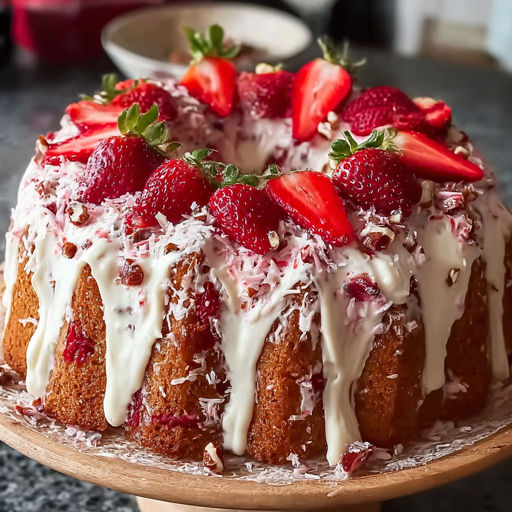 A homemade strawberry Italian cream pound cake.