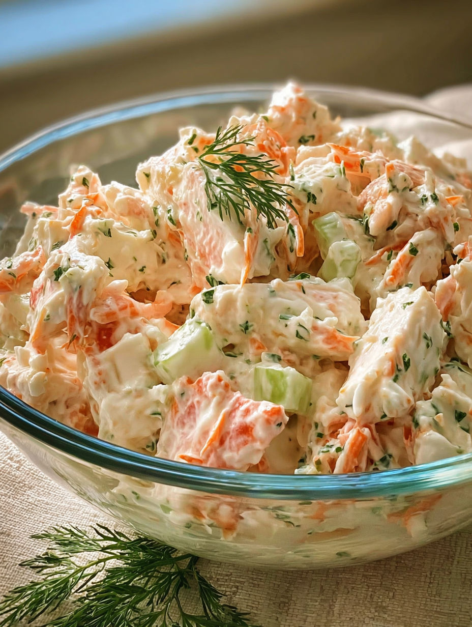 A bowl of crab salad.