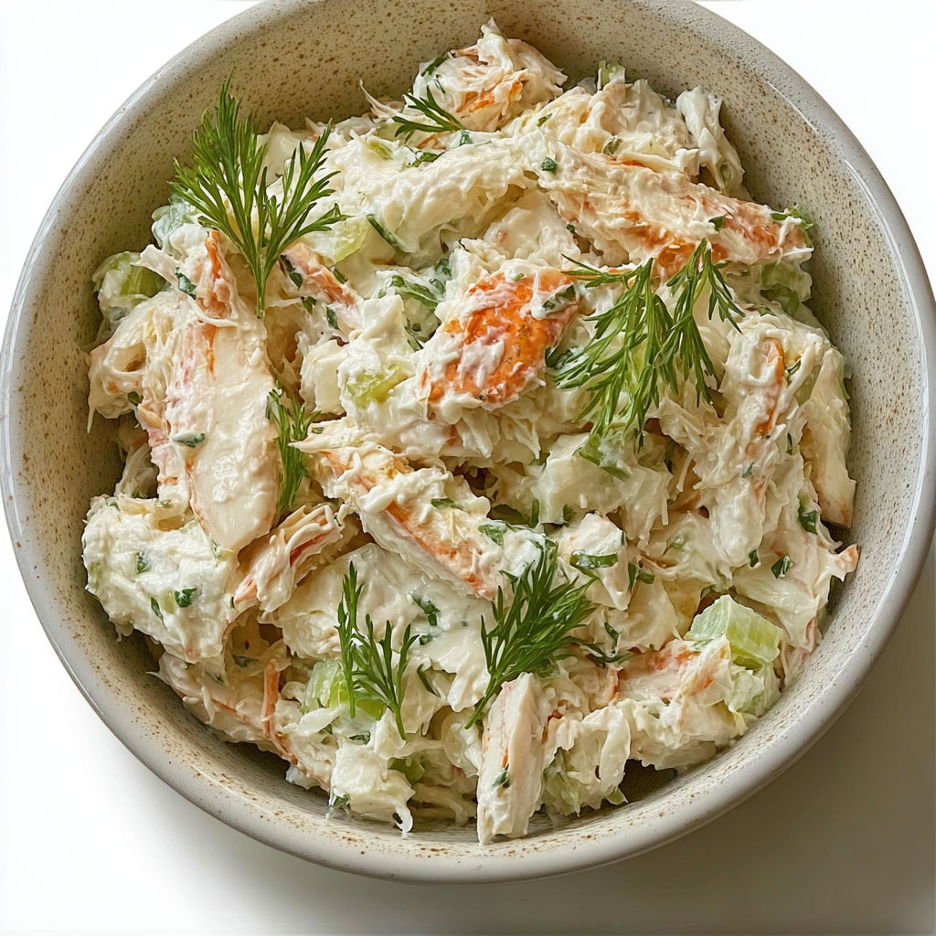 A bowl of crab salad.