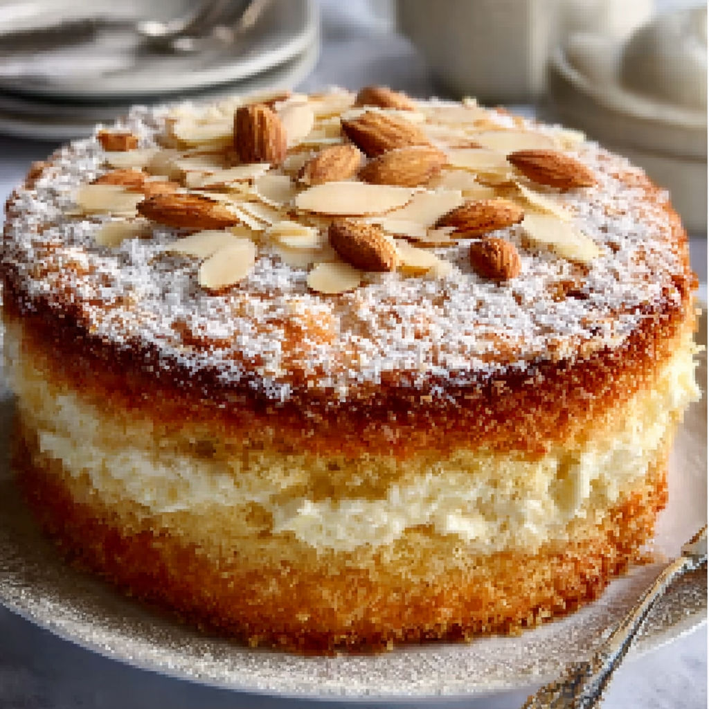 A slice of almond mascarpone torte.